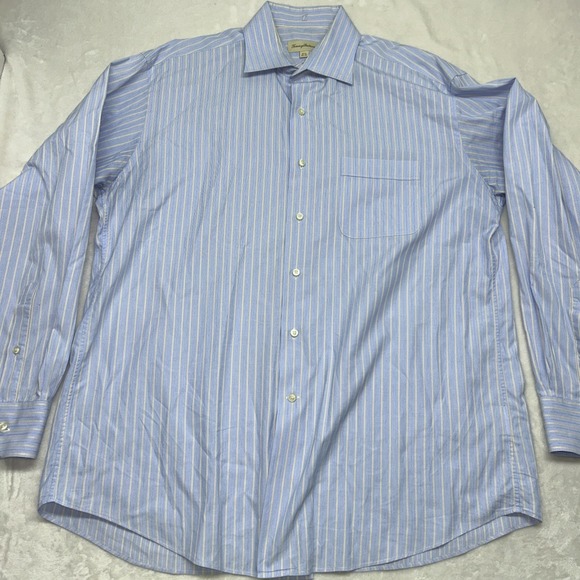 Tommy Bahama Mens Dress Button‎ Up Shirt Sz 16.5 34-35 Blue/Creamy White Striped - Picture 4 of 9